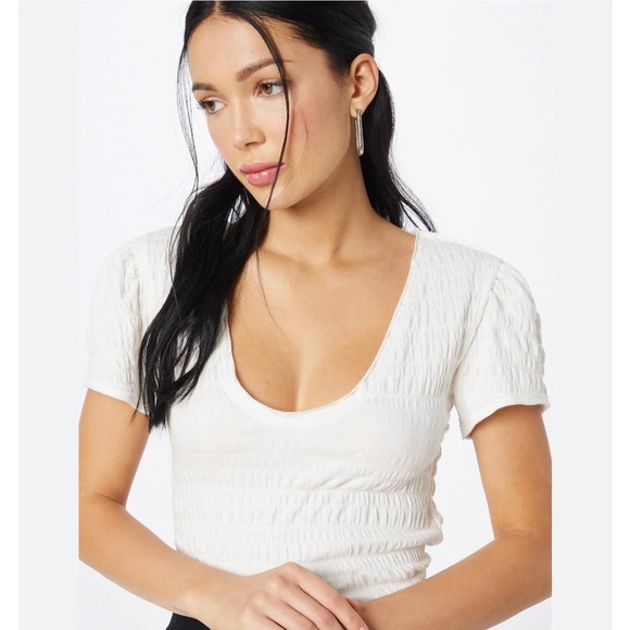 Free People White Sugar Cube Womens Pullover Ruffle Sleeve T-shirt Size S NWT - Picture 1 of 10